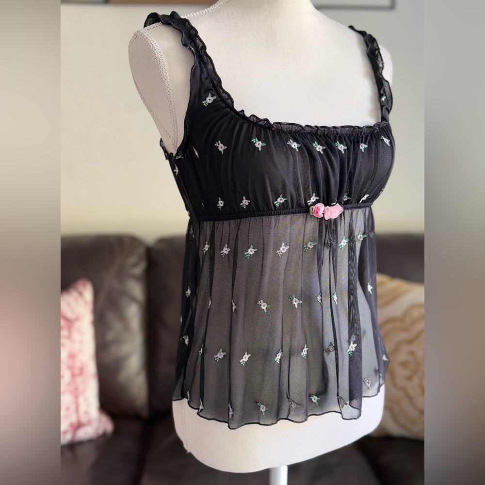 Y2k Victoria's Secret‎ Mesh Floral Embroidered Corset Milk Maid Tank Top Size L - Picture 8 of 15